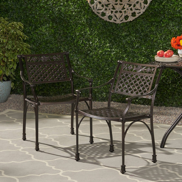 English Elm Christopher Knight Home® - CANTERBURY Cast Chair Bronze Aluminum Outdoor Dining Chair with Lattice Floral Design, Durable 31.5"H 66738.00HMBRZ