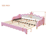 English Elm Twin Extending Daybed With Led Lights, Modern Upholstered Princess Daybed With Crown Headboard,Pink