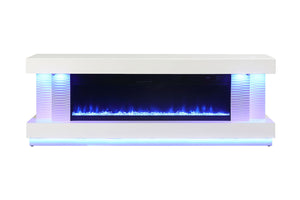 English Elm Contemporary TV Stand with Built-In Electric Fireplace, Heater, Glass Shelves & Modern Mixed-Material Finish White 75 L x 20 W x 31 H B2741P398850