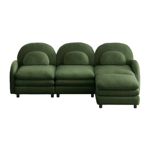 English Elm Teddy Fleece Modular Cloud Sofa Plush Curved Sectional with Ottoman for Living Room Green W5656S00083