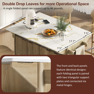 English Elm K&k Fluted Rolling Kitchen Island Faux Marble Top Power Outlet Storage Drawers Natural N707P353934Y