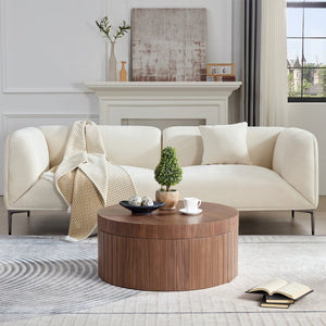 English Elm Round Wood Grain Coffee Table with Rotating Top and Hidden Storage for Modern Living Walnut W2085P399013
