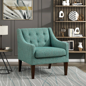 English Elm Contemporary Button-Tufted Accent Chair with Plush Fabric, Curved Arms and Solid Wood Legs for Living Green 26.5 L x 28.5 W x 22.5 H B011P281836