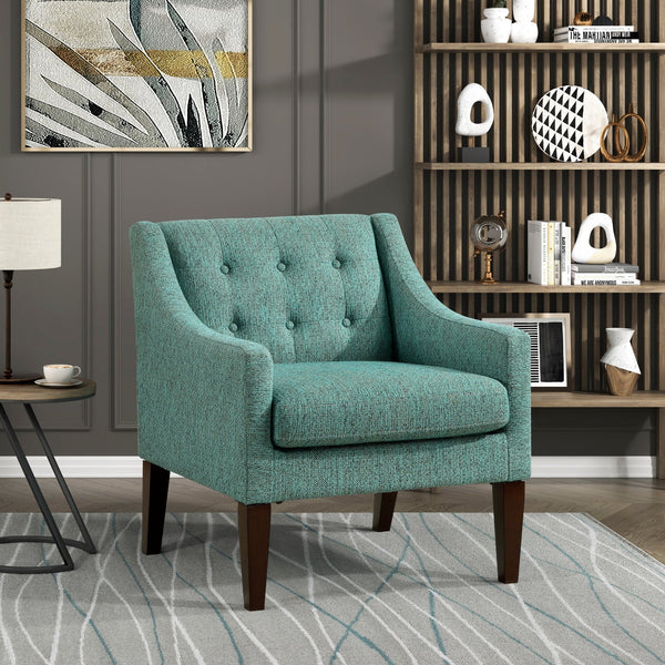 English Elm Contemporary Button-Tufted Accent Chair with Plush Fabric, Curved Arms and Solid Wood Legs for Living Green 26.5 L x 28.5 W x 22.5 H B011P281836