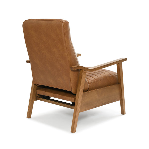 English Elm Asher Wood Arm Push Back Recliner - Cozy Saddle Brown Faux Leather For Stylish Living Room Comfort B050P322581