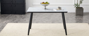 English Elm Modern Marble Effect Glass Top Dining Table Seats Six Tapered Steel Legs Sleek W1151S04618
