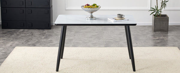 English Elm Only Rectangular Dining Tabletop Minimalist Furniture Grade Surface for Compact Spaces White+Black W1151P427112