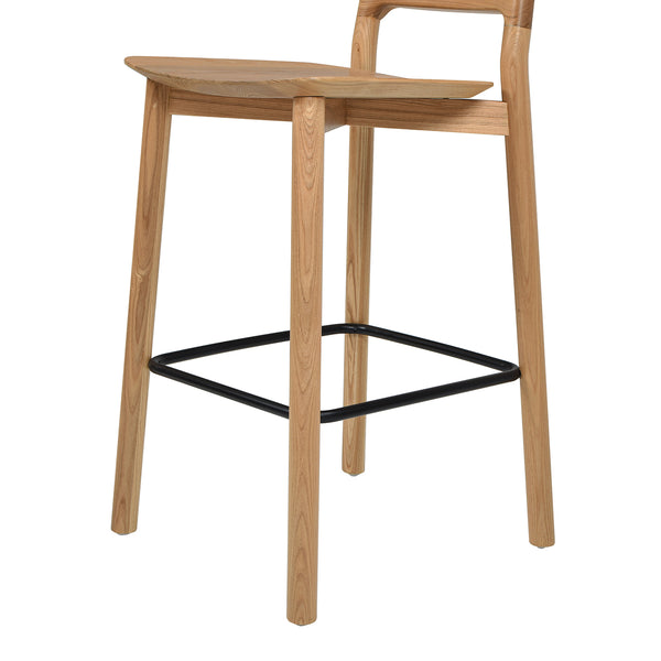 English Elm Jennifer Taylor Home - Sven Solid Blonde Ash Counter Stool 26.5" Height, Modern Minimalist Low Back, Black Iron Footrest B2719P238392