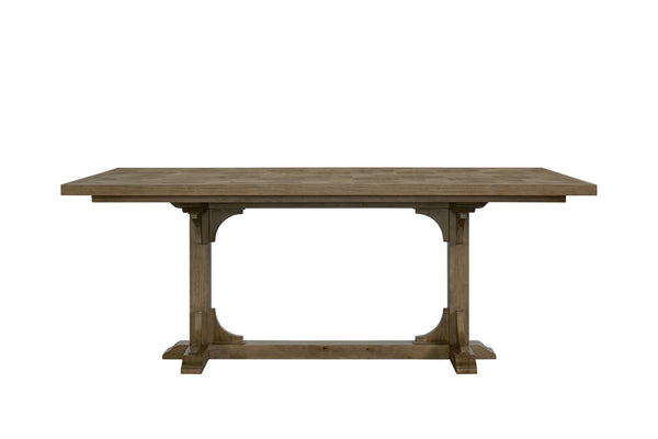 English Elm Counter Elm Veneer Table with Turned Legs and Drawer, Warm Finish, Open Shelf & Metal Rail Almond 88 L x 48.75 W x 9.5 H B2699S00092