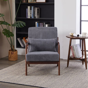 English Elm Mid-Century Upholstered Accent Chair Antique Dark Grey — Ergonomic Solid Wood Frame, Cozy Pillow Seat W2989P295372