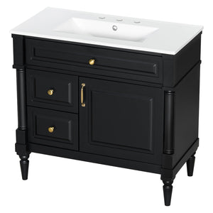 English Elm 36" Bathroom Vanity With Elegant Ceramic Sink, Adjustable Storage, And Sleek Black Finish For Modern Style N725P356064B
