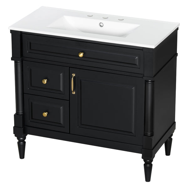 English Elm 36" Bathroom Vanity With Elegant Ceramic Sink, Adjustable Storage, And Sleek Black Finish For Modern Style N725P356064B