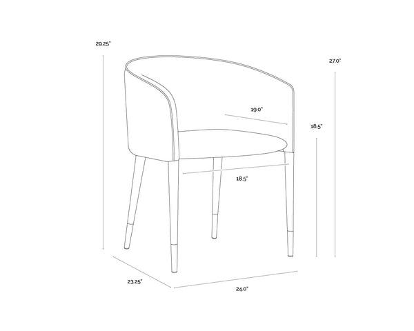 Sunpan Asher Dining Armchair - Modern Barrel Back Design with Black Steel Legs and Elegant Gold Foot Caps Abbington Black / Napa Black