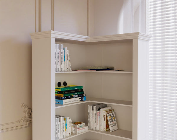 English Elm Corner 5-Tier Bookshelf White MDF – Space-Saving Corner Storage, Sturdy Durable Design for Home Study W3062P289213