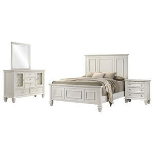English Elm Cortina Queen Bedroom Set Carved Panel Hardwood Frame Cream Finish Nickel Hardware B062S00781