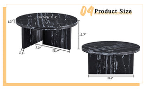 English Elm Versatile MDF Round Coffee Table with Modern Minimalist Nordic Design, Durable Scratch-Resistant Top Black,Black White W3226P278920