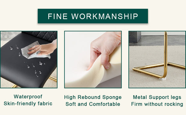 English Elm Table 31.5-Inch Round Dining Set With Elegant White Marble Top & 4 Black Pu Chairs, Gold Legs W1151S02492-GIGA