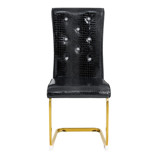 English Elm Luxury Pu Upholstered Dining Chair Set of 4 with Channel Stitching and Metal Legs Black W1512P491876