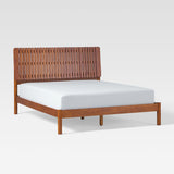 Slatted Headboard Mid-Century Modern Solid Wood Queen Bed Brown CALB5CBR Walker Edison