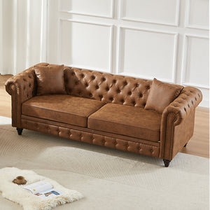 English Elm Fx Chesterfield Sofa Hand Tufted Tech Fabric Three Seat Living Room Couch Brown W1926S00107