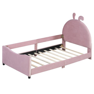 English Elm Twin Velvet Daybed with Sculptural Rabbit Ear Headboard for Kids or Guest Rooms Pink N737P380205H
