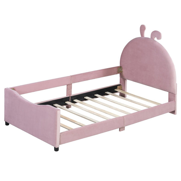 English Elm Twin Velvet Daybed with Sculptural Rabbit Ear Headboard for Kids or Guest Rooms Pink N737P380205H