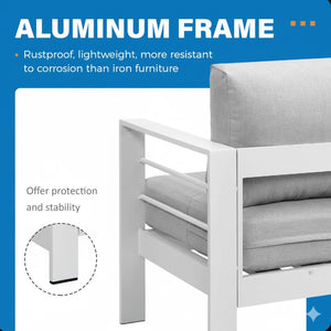 English Elm 4-piece Aluminum Modular Outdoor Sectional Set Seats 7 with Cushions and Wpc Table B082S00081