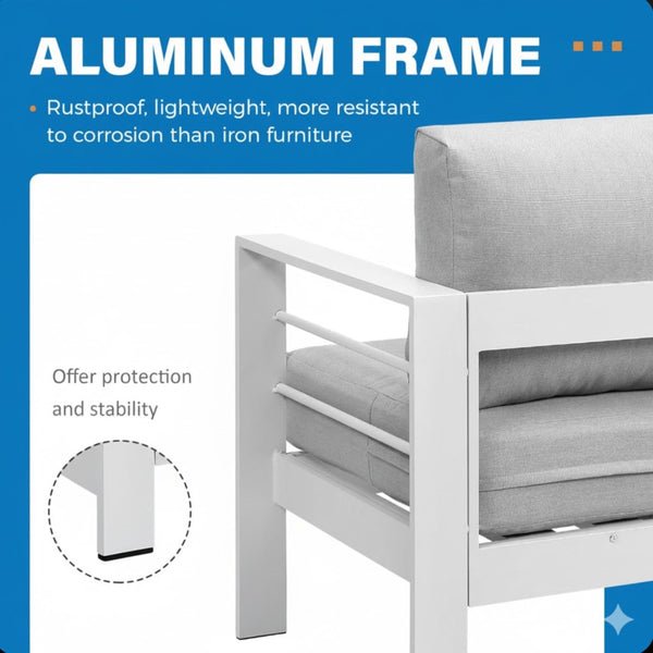 English Elm 4-piece Aluminum Modular Outdoor Sectional Set Seats 7 with Cushions and Wpc Table B082S00081