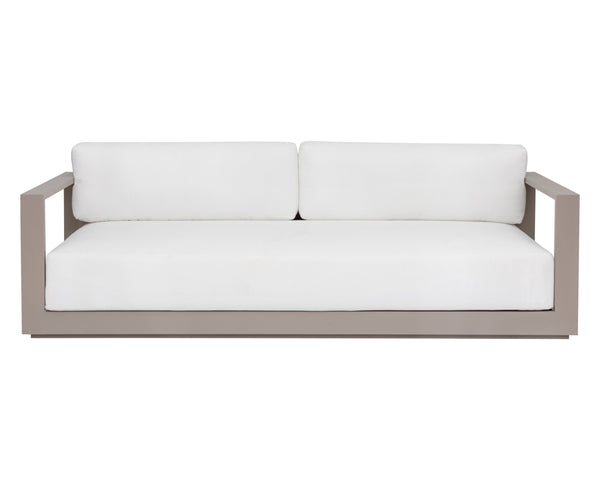 Sunpan Tavira Sofa - Modern Outdoor Comfort with UV-Resistant Fabric and Durable Powder Coated Frame Greige / Stinson White