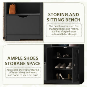 English Elm Multi-functional Entryway Hall Tree with Hooks Bench Drawer Cabinet in Matte Black W1307S00034