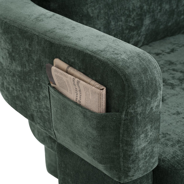 English Elm Modern Chenille 3-Leg Dining Chair with Ergonomic Arms and Removable Pillow, Supportive Comfy Accent Seating for Small Spaces Dark Green 31.5 L x 27.76 W x 15.16 H W1716P280600