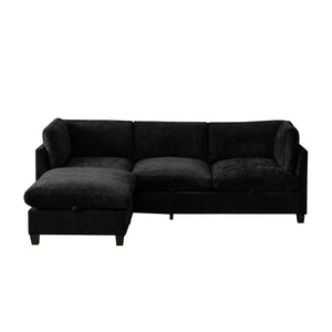 English Elm 96.5" L-shaped Chenille Sectional with Storage Ottoman Eucalyptus Frame Living Room Black W1097S00282