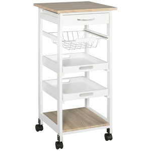 English Elm Homcom Mobile Kitchen Cart - Versatile Rolling Island With Storage, Solid Wood Frame & Wire Baskets W2225P200686