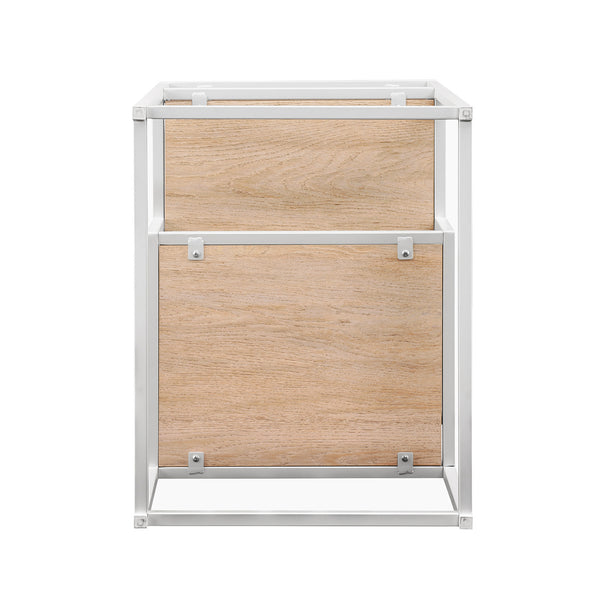 16" Contemporary Metal and Wood Side Table Coastal Oak, White MYO16STCOW Walker Edison