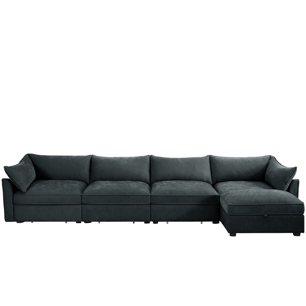 English Elm L-Shaped4Seatersectional Sofa - Modern Chenille Couch With Movable Ottoman & Hidden Storage Solutions W3041S00200