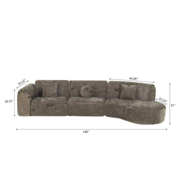 English Elm 140" Curved Sectional Sofa 3 Piece Lamb Wool Upholstered Retro Modern Living Room Set N767P277684D