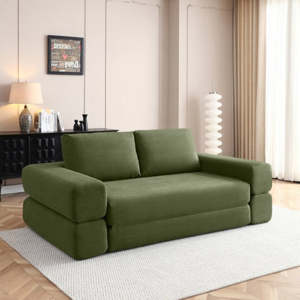 English Elm 81'' Corduroy Floor Sofa Convertible Loveseat Futon Sleeper with Foam Fill and Pillows Green W1117P459731