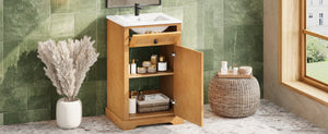 English Elm 20" Pine Wood Grain Bathroom Vanity with Ceramic Sink and Soft Close Cabinet Door N710P299454P