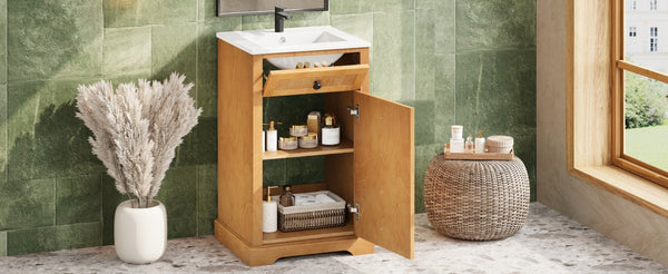 English Elm 20" Pine Wood Grain Bathroom Vanity with Ceramic Sink and Soft Close Cabinet Door N710P299454P