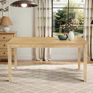 English Elm Farmhouse Rubberwood Dining Table Seats Six with Veneer Top for Rustic Kitchens W2896P245742