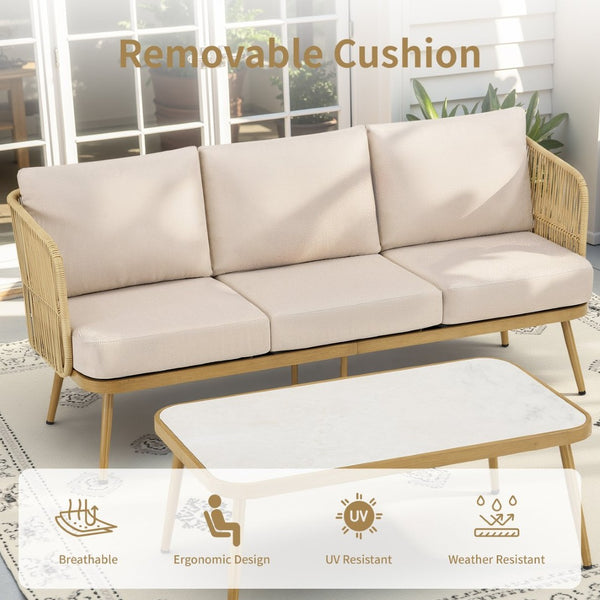 English Elm Outdoor Handwoven Wicker Sofa Set with Coffee Table for Patio Porch Backyard T3773P419903