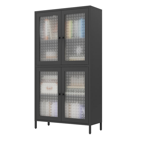 English Elm Classic Metal Storage Cabinet With 4 Glass Doors - Stylish Freestanding Bookcase For Any Room W2378P176269