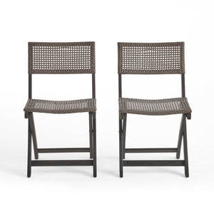English Elm Christopher Knight Home® - HILLSIDE Woven Bistro Chair Set of 2 — Folding Wood Patio Seating with Handcrafted Caning, Low-Maintenance Comfort Grey+Brown 65092.00DGRY