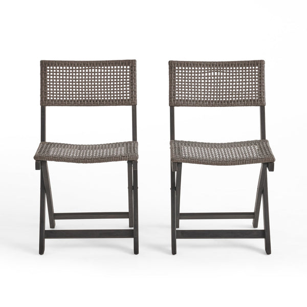 English Elm Christopher Knight Home® - HILLSIDE Woven Bistro Chair Set of 2 — Folding Wood Patio Seating with Handcrafted Caning, Low-Maintenance Comfort Grey+Brown 65092.00DGRY