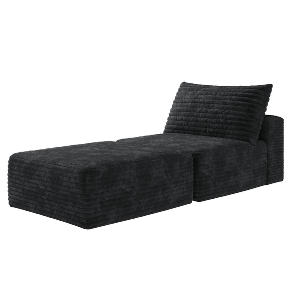 English Elm 66.9"Sofa Plush Corduroy Convertible Sleeper Chair with Pillow, No Assembly, Space-Saving Lounge Black W2824S00035