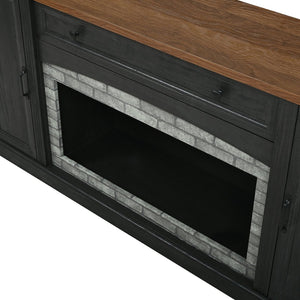 English Elm Elegant Walnut Media Console with Gray Brick Base Open Bay and Adjustable Shelving Black N721P394506B
