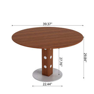 English Elm Farmhouse Round Dining Table For 2-4, Walnut Solid Wood Top & Durable Iron Base, Rustic Charm T3833S00060