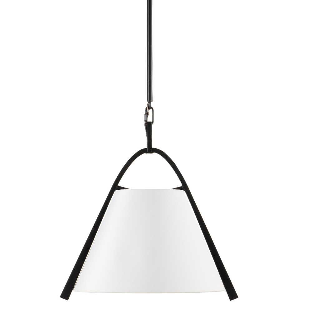 Frey Pendant Light - Modern Satin Black Steel Fixture with Chic White Fabric Shade, Adjustable Height