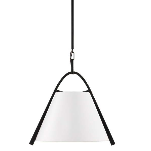 Frey Pendant Light - Modern Satin Black Steel Fixture with Chic White Fabric Shade, Adjustable Height