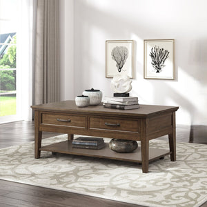 English Elm 1pc Walnut Birch Veneer Cocktail Table with Drawers Shelf Casters Living Room B011P459335